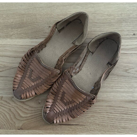 Mexican Huarache Leather Weaved Flats 10” L - Picture 1 of 8